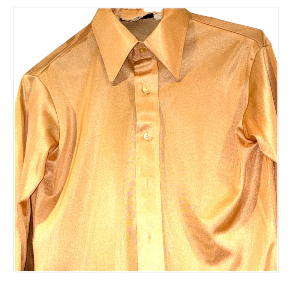 Vintage 1970 Chess King Mens Dress Shirt Peach Spread Collar Long Sleeve Nylon M - Picture 7 of 8